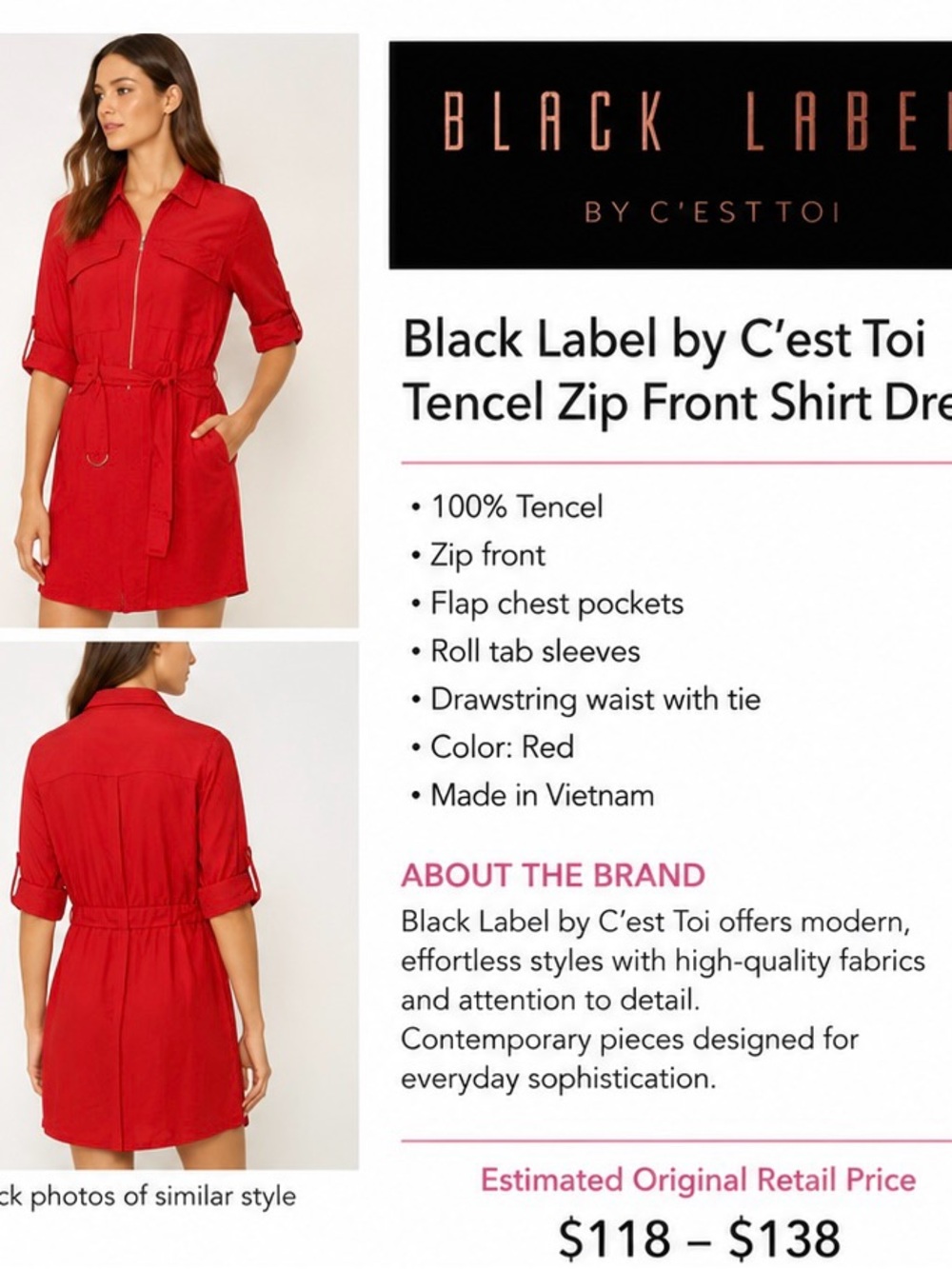 18. Black Label Red Tencel Zip-Front Shirt Dress
